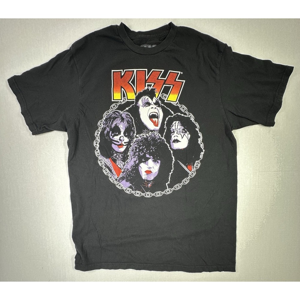 KISS Band T-Shirt Black Graphic Tee Medium Rock Concert Tour Merch 20x27